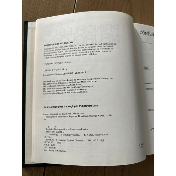 Fifth Edition Principles Of Neurology Raymond D. Adams Maurice Victor Hardcover - Picture 5 of 9